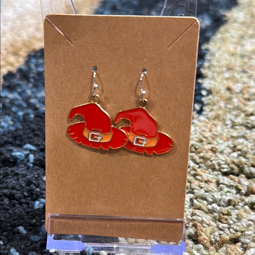 Orange Witches Hat Earrings Dangle Halloween Fall Hand Crafted Gift NWT
